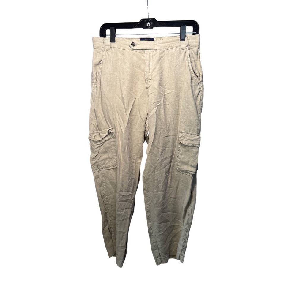 Rachel Rachel Roy 100% Linen Cargo Pants Beige Womens Large comfort Utility